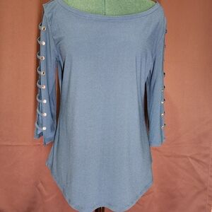 Scarlett Blue Blouse with Button Accents